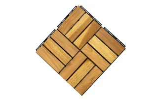Square wooden decking tile in a herringbone pattern