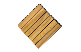 Square wooden decking tile with parallel slats