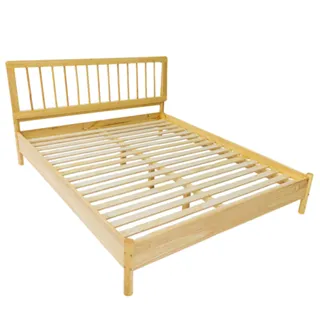 Natural rubber wood bed frame with a slatted base and simple headboard.