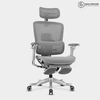 Light grey mesh ergonomic office chair with headrest