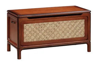Wooden storage cabinet with a wide woven cane front