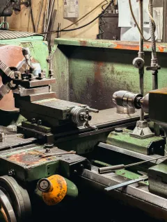 Industrial metalworking machine inside a furniture manufacturing workshop