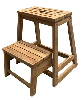 Pair of nested wooden step stools with slatted tops