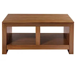 Dark wooden rectangular storage table with open shelf
