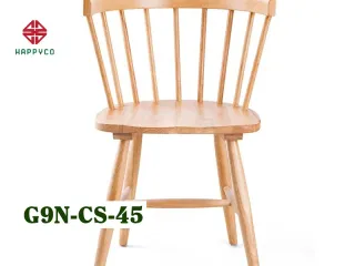 Light wood spindle-back dining chair with curved seat