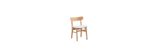 Wooden dining chair with a curved back and light wood frame