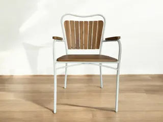Outdoor armchair with wooden slat seat and back