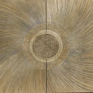 Circular gold-toned textured decorative panel with radiating lines