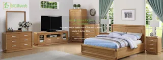 Wooden bedroom and living-room furniture including bed, dressers, TV unit and cabinets