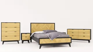 Wood bedroom set with bed, dressers and bedside table