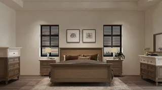 Traditional wood bedroom set with bed, nightstands and dressers