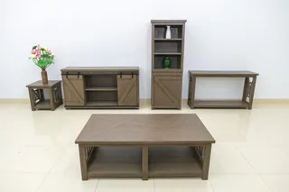 Rustic living-room set with TV console, display cabinet, side table and coffee table