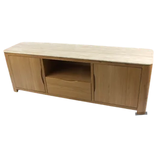 Natural wood sideboard with two doors, a drawer and an open shelf