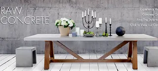 Concrete-look rectangular table with wooden trestle base