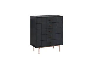 Black five-drawer chest on slender metal legs