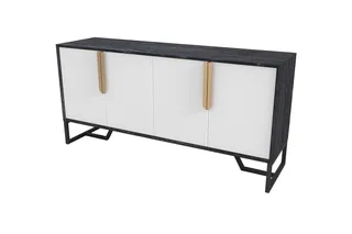 Modern sideboard with white doors and a dark textured frame