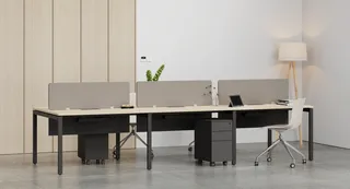 Office workstation system with desks, privacy screens and mobile drawers