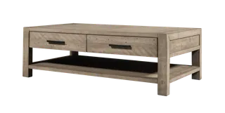 Wooden coffee table with drawers and open lower shelf
