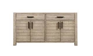 Wide light wood sideboard with drawers and cabinet doors