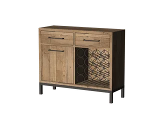Wooden sideboard with drawers, doors and wine storage