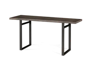 Long rectangular dining table with dark metal legs