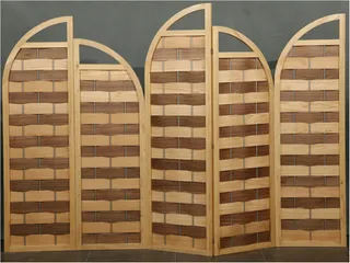 Large wooden folding room screen with alternating horizontal slats