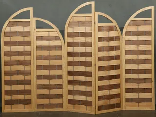 Wooden folding room screen with four curved panels