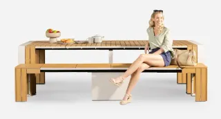 Complete convertible wooden dining table and matching bench