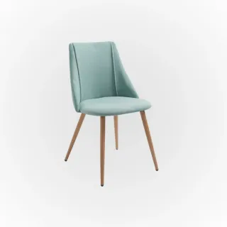 Teal upholstered accent chair with tapered wooden legs