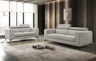 Light gray upholstered sofas in a contemporary living room
