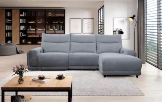 Gray fabric sectional sofa with chaise in a modern living room